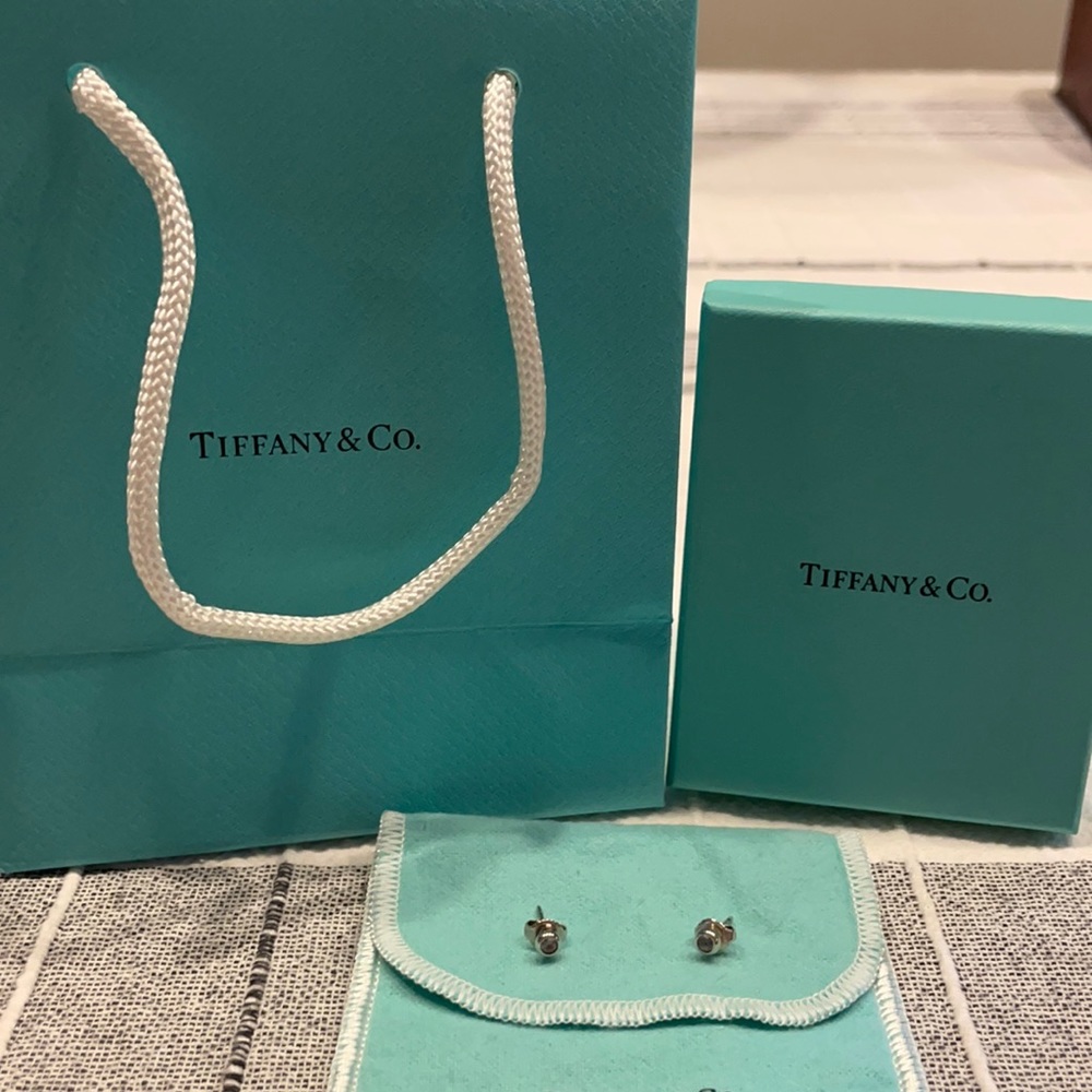 Authentic Tiffany @ Co. sterling silver & aquamarine earring studs.